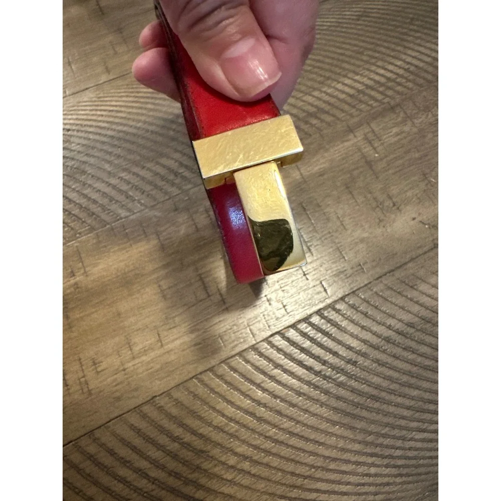 Vintage Tiffany & Co. Red Leather Belt Gold T Logo Buckle Made In Italy‎ Sz S/M